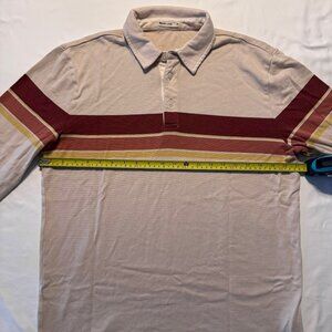 Marine Layer Men's Medium Alexander Long-Sleeve Rugby Polo in Tan/Sunset Stripe
